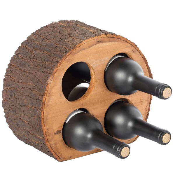 Vintiquewise Round Wood Log Style with Bark 4 Bottle Countertop Wine Rack Holder QI003887 - main